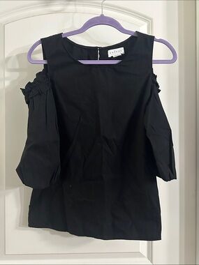 NEW Anthropologie x Velvet Black Cold-Shoulder Blouse with Ruched Sleeves Size M
